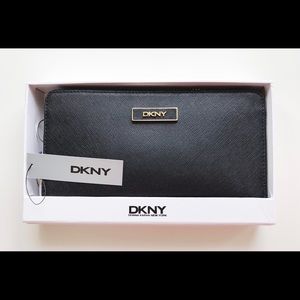 DKNY zip around wallet black with gold detail